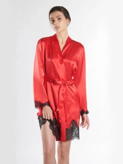 Morgenmantel Mit Seide^Aubade Seide Kimono SOIE D´AMOUR mit Spitze