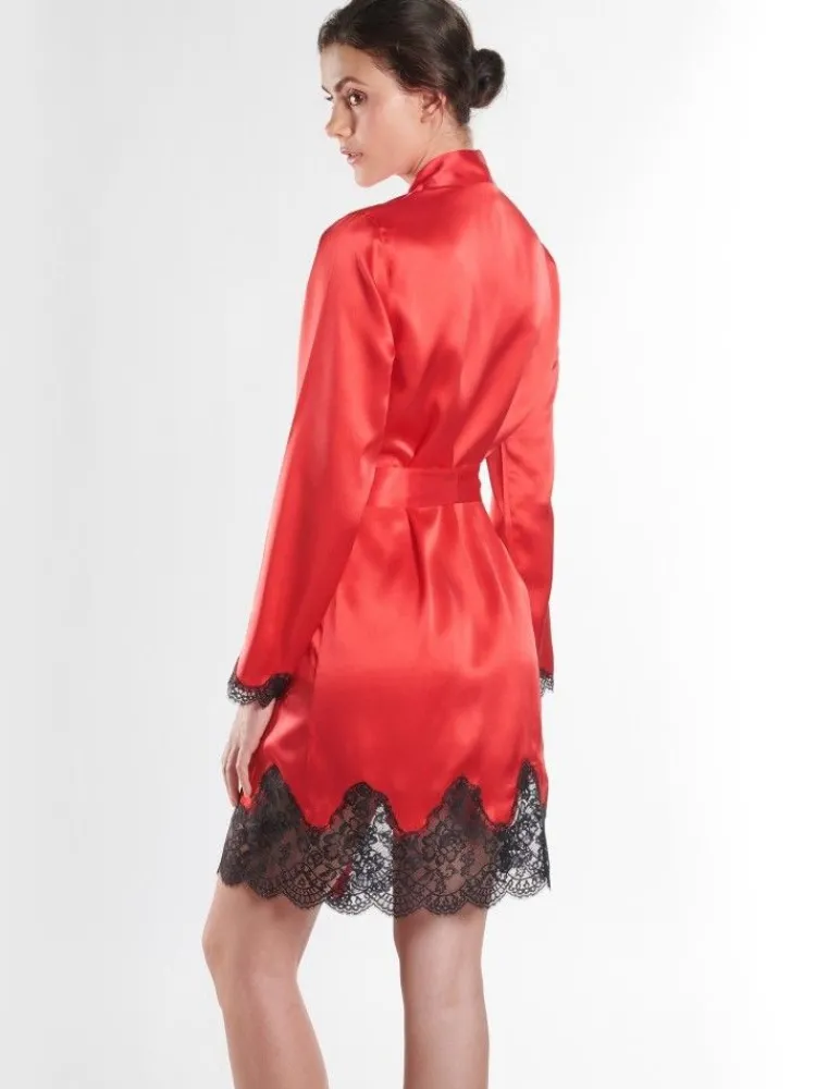Morgenmantel Mit Seide^Aubade Seide Kimono SOIE D´AMOUR mit Spitze