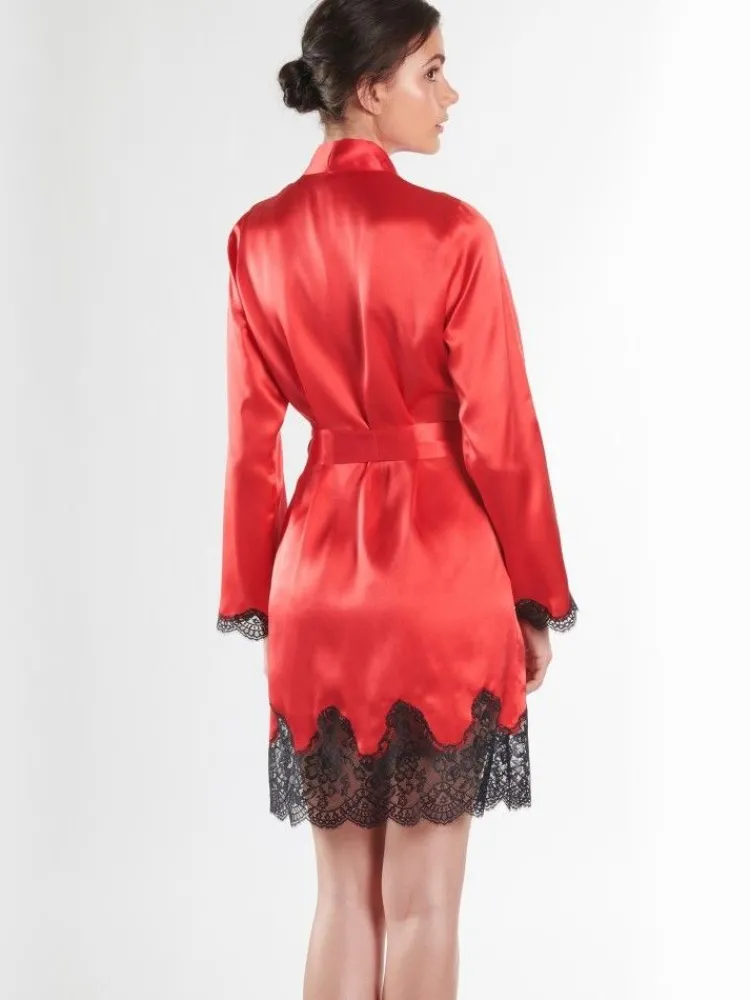 Morgenmantel Mit Seide^Aubade Seide Kimono SOIE D´AMOUR mit Spitze