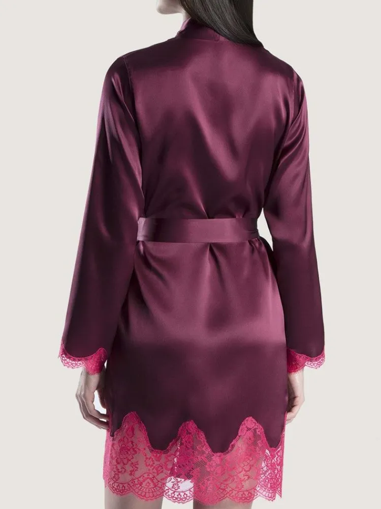 Morgenmantel Mit Seide^Aubade Seide Kimono SOIE D´AMOUR mit Spitze