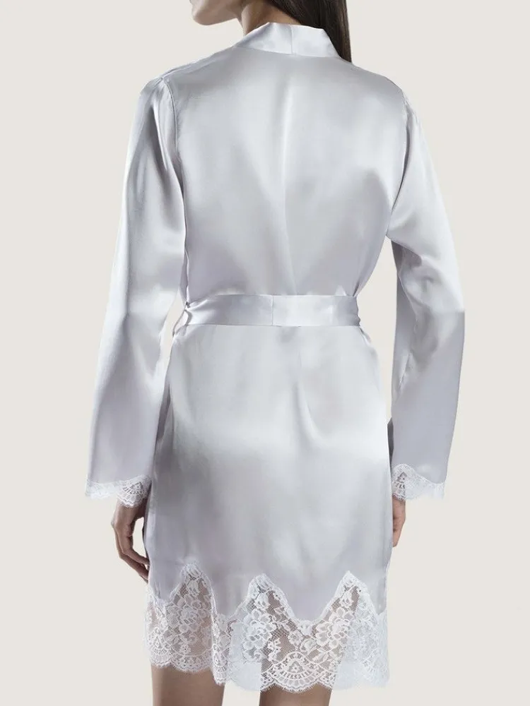 Morgenmantel Mit Seide^Aubade Seide Kimono SOIE D´AMOUR mit Spitze