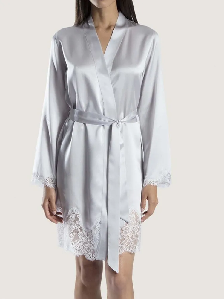 Morgenmantel Mit Seide^Aubade Seide Kimono SOIE D´AMOUR mit Spitze