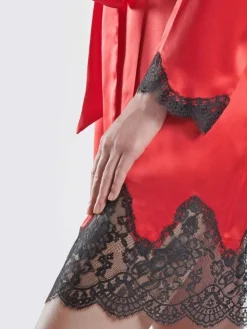 Morgenmantel Kurz|Morgenmantel Aus Satin^Aubade Seide Kimono TOI MON AMOUR mit Spitze von