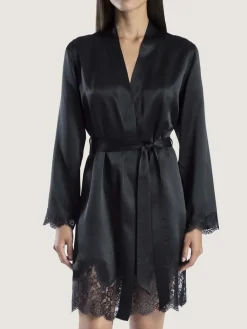 Morgenmantel Kurz|Morgenmantel Aus Satin^Aubade Seide Kimono TOI MON AMOUR mit Spitze von
