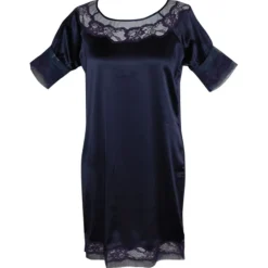 Seide Sleepshirt|Seidennachthemd^Gattina Seide Kurzarm Nachthemd MAGIC MOMENTS weiß oder blau von dunkelblau oder weiß mit Spitze