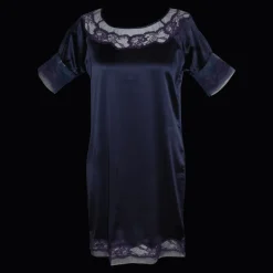 Seide Sleepshirt|Seidennachthemd^Gattina Seide Kurzarm Nachthemd MAGIC MOMENTS weiß oder blau von dunkelblau oder weiß mit Spitze