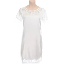 Seide Sleepshirt|Seidennachthemd^Gattina Seide Kurzarm Nachthemd MAGIC MOMENTS von dunkelblau oder weiß mit Spitze