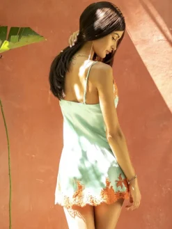 Seidenneglige|Seidennachthemd^Marjolaine Seide Mini Combinette PHENIX No. 2 mit Spitze von