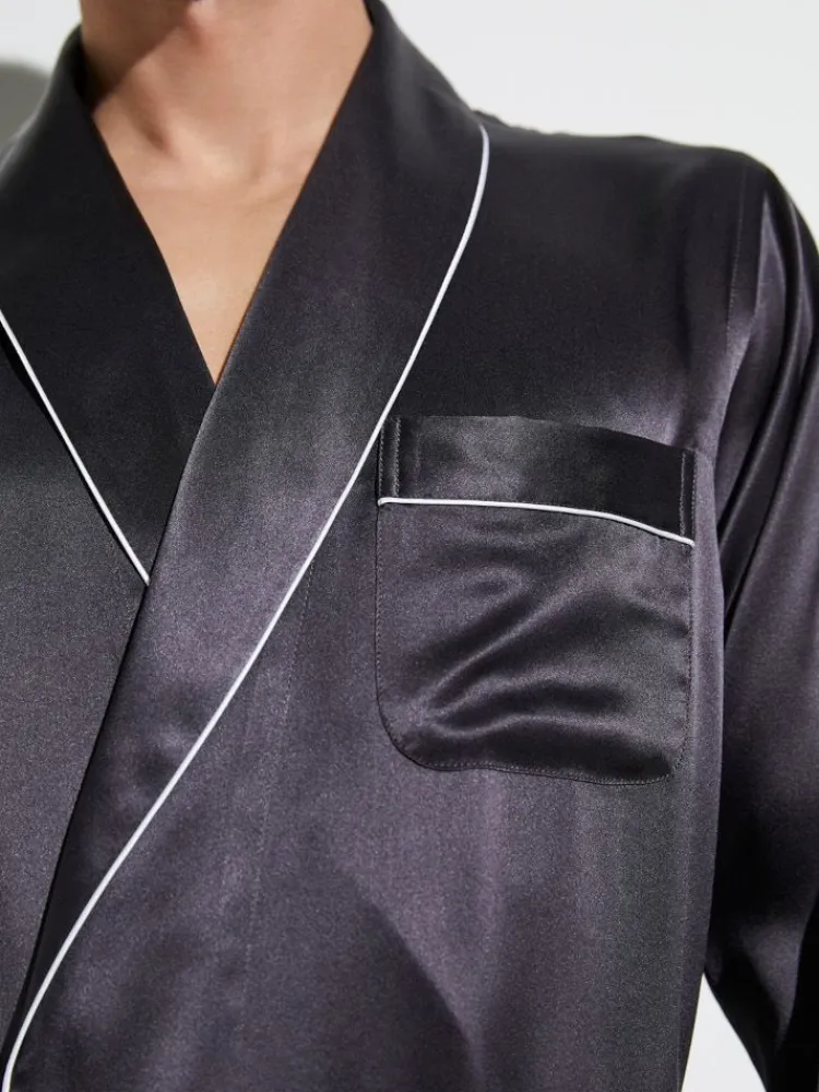 Seide Morgenmäntel^Zimmerli Seide Morgenmantel Herren SILK NIGHTWEAR 6000 knielang von