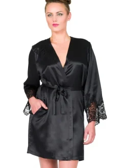 Morgenmantel Kurz|Morgenmantel Aus Satin^Marjolaine Seide Morgenmantel JARDIN kurz