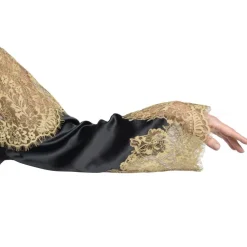 Morgenmantel Lang|Morgenmantel Aus Satin^Gattina Seide Morgenmantel lang SERENATA schwarz mit goldener Spitze mauve oder schwarz mit goldener Spitze