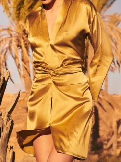 Morgenmantel Kurz|Morgenmantel Mit Seide^Pain de Sucre Seide Morgenmantel RAKIA 72 von messing