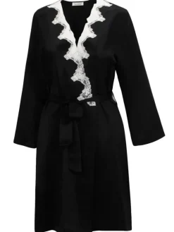 Morgenmantel Kurz|Morgenmantel Mit Spitze^Eva B. Bitzer Seide Morgenmantel SATIN + LACE kurz von schwarz gold-sand oder weiß mit Spitze