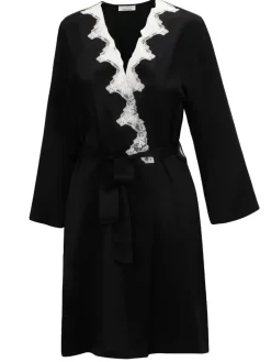 Morgenmantel Kurz|Morgenmantel Mit Spitze^Eva B. Bitzer Seide Morgenmantel SATIN + LACE kurz von schwarz gold-sand oder weiß mit Spitze