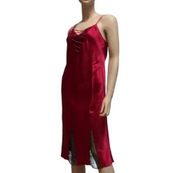 Seidennachthemd^Luna di Seta Seide Nachthemd CORSET LACE rot von rot mit schwarz