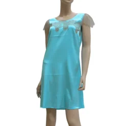 Seide Sleepshirt|Seidennachthemd^Gattina Seide Nachthemd DESIDERIO AQUA mit Spitze von aqua-türkis mit rauchgrauer Spitze