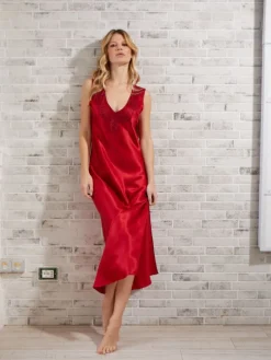 Alle Negligés|Seidenneglige^Vivis Seide Nachthemd PIA mit Spitze von rot