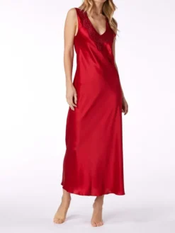 Alle Negligés|Seidenneglige^Vivis Seide Nachthemd PIA mit Spitze von rot
