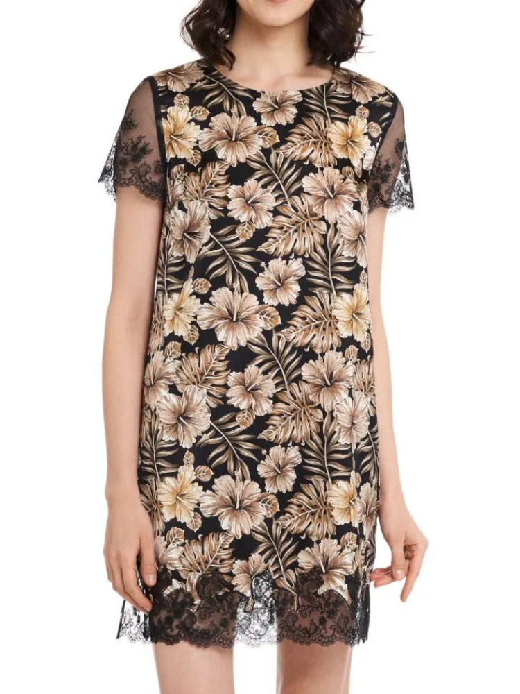 Seidennachthemd|Kleider^Gattina Seide Nachtkleid JOANNA mit Spitze von schwarz beige geblümt mit Spitze