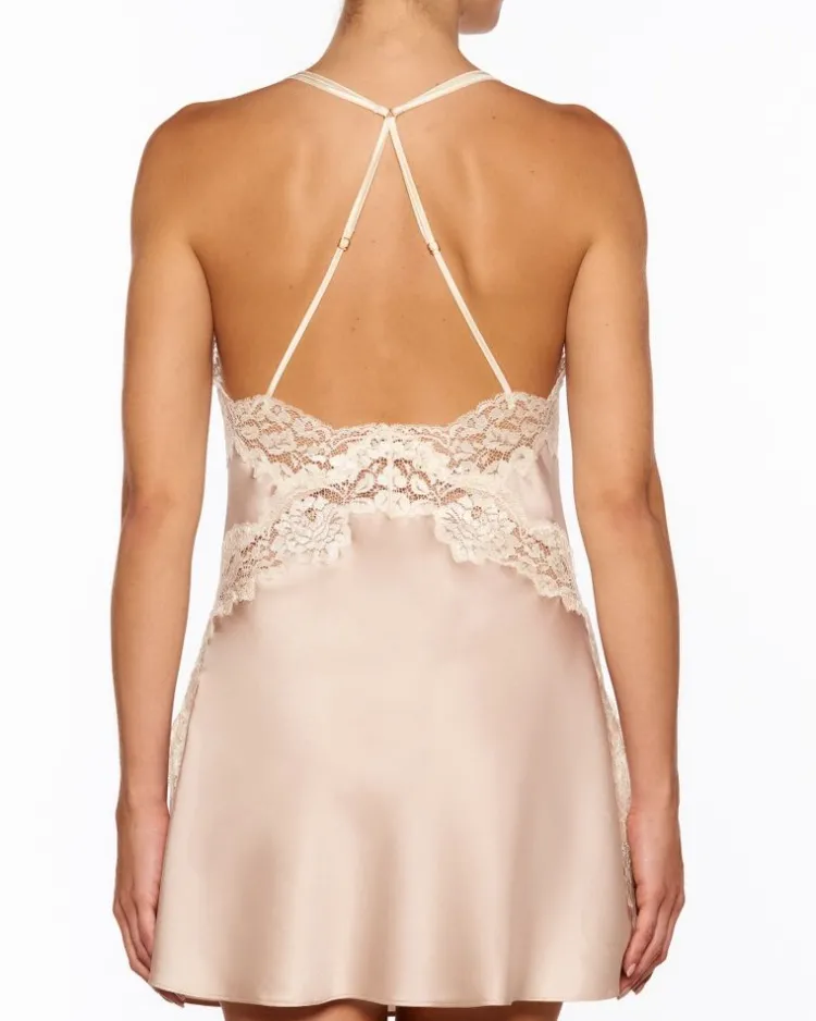 Alle Negligés|Seidenneglige^Millesia Seide Negligé ADRIANA kurz von türkisblau oder gold-sand farben mit Spitze