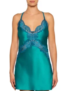Alle Negligés|Seidenneglige^Millesia Seide Negligé ADRIANA von türkisblau oder gold-sand farben mit Spitze