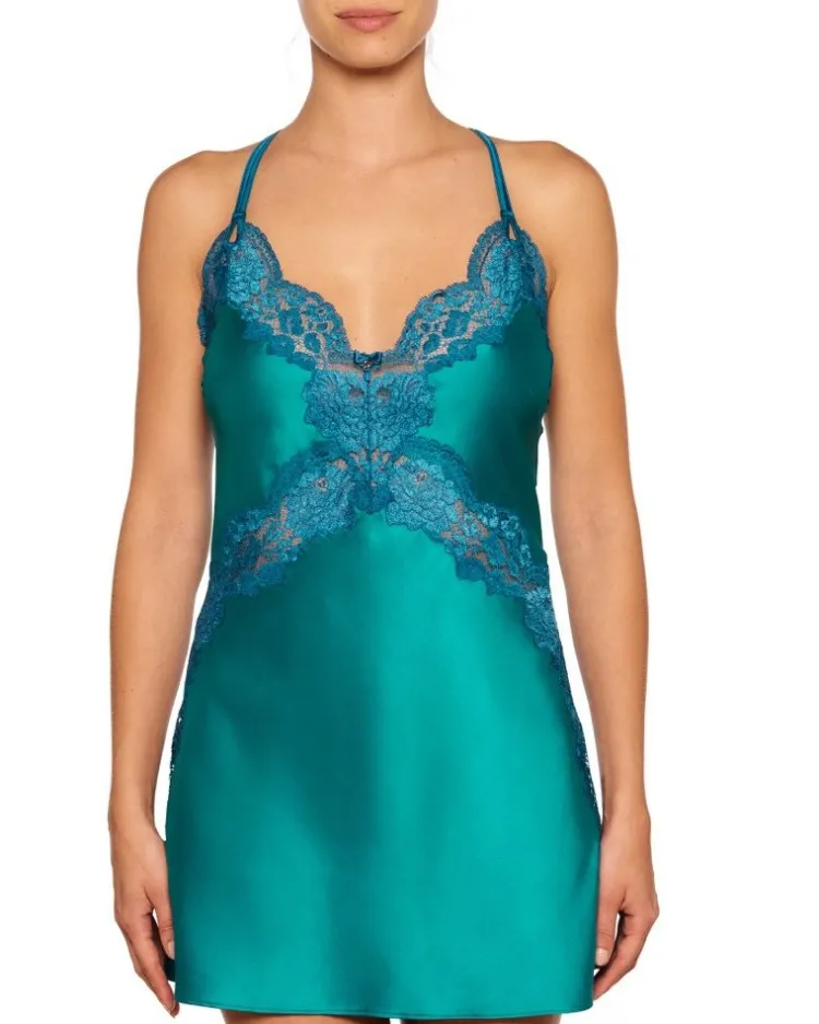 Alle Negligés|Seidenneglige^Millesia Seide Negligé ADRIANA von türkisblau oder gold-sand farben mit Spitze
