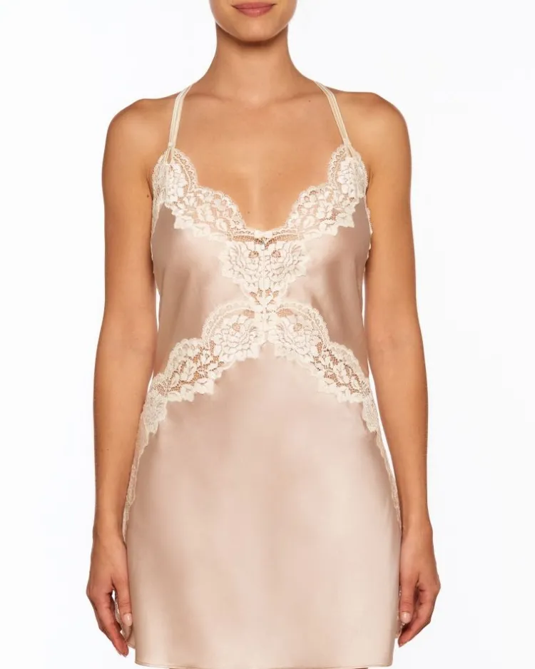 Alle Negligés|Seidenneglige^Millesia Seide Negligé ADRIANA von türkisblau oder gold-sand farben mit Spitze