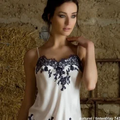 Alle Negligés|Seidenneglige^Marjolaine Seide Negligé CAPRICE mittellang mit Spitze