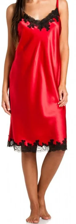 Alle Negligés|Seidenneglige^Gattina Seide Negligé SAKHALI mit Spitze von rot oder schwarz mit schwarzer Spitze