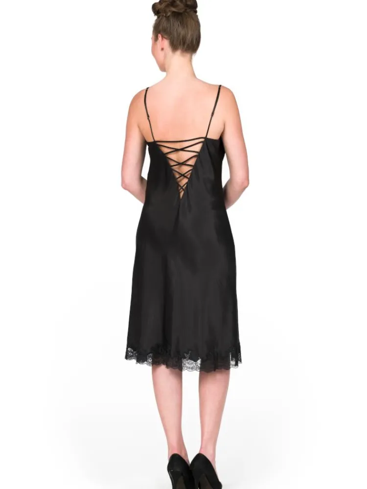 Alle Negligés|Seidenneglige^Gattina Seide Negligé SAKHALI mit Spitze von rot oder schwarz mit schwarzer Spitze