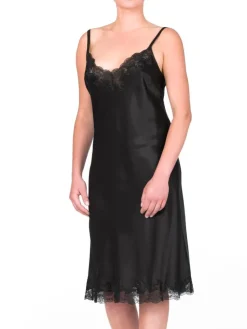 Alle Negligés|Seidenneglige^Gattina Seide Negligé SAKHALI mit Spitze von rot oder schwarz mit schwarzer Spitze