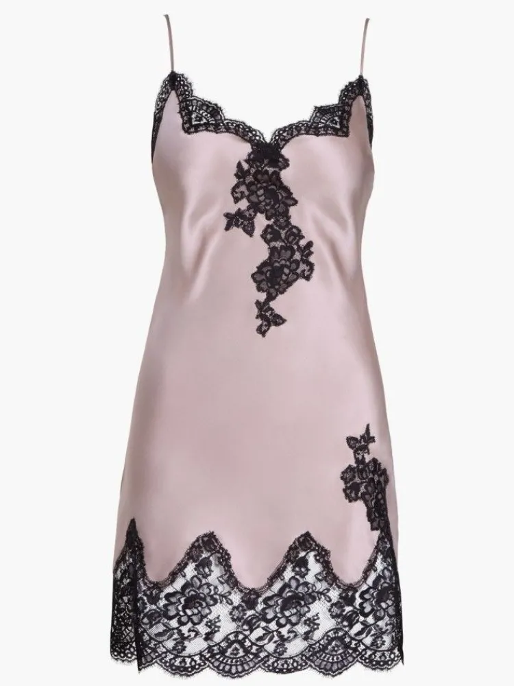 Alle Negligés|Seidenneglige^Aubade Seide Negligé TOI MON AMOUR altrosa-schwarz von altrosa mit schwarz