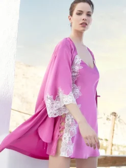 Alle Negligés|Seidenneglige^Luna di Seta Seide Neglige LACE SEDUCTION dahlia pink von dahlia pink mit Spitze