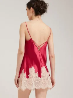 Alle Negligés|Seidenneglige^Vivis Seide Neglige LYDIA kurz von rot oder silbergrau mit Spitze