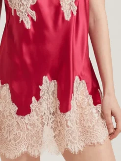 Alle Negligés|Seidenneglige^Vivis Seide Neglige LYDIA kurz von rot oder silbergrau mit Spitze