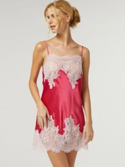 Alle Negligés|Seidenneglige^Vivis Seide Neglige LYDIA von rot oder silbergrau mit Spitze