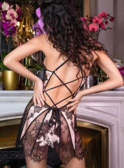 Alle Negligés|Seidenneglige^Marjolaine Seide Neglige NYMPHE No. 3 kurz mit Spitze puder-rosé oder rauchgrau mit Spitze