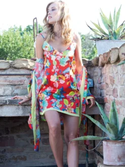 Alle Negligés|Seidenneglige^Chiara Fiorini Seide Neglige PAPILLON No. 3 von cremeweiß oder rot mit apfelgrün