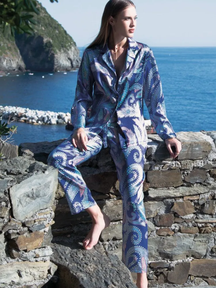 Seidenpyjama^Chiara Fiorini Seide Pyjama SUMMER PAISLEY von lila oder blau mit Paisley Druck