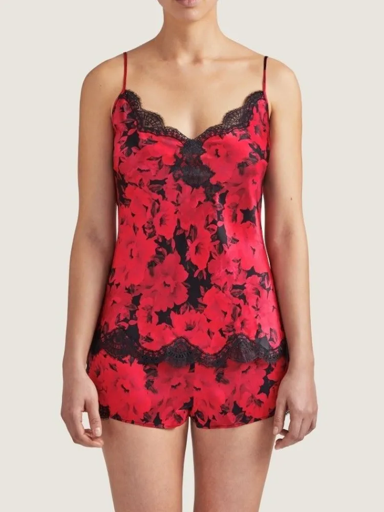 Alle Slips|Mit Seidensatin^Aubade Seide Shorts TOI MON AMOUR rot-schwarz von rotes Blumenmuster mit schwarz