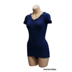 Tops Mit Spitze|T-Shirt^Gattina Seide-Baumwolle T-Shirt FIOCCA von dunkelblau oder malve