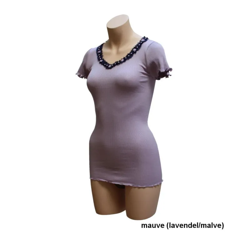 Tops Mit Spitze|T-Shirt^Gattina Seide-Baumwolle T-Shirt FIOCCA flieder oder blau von dunkelblau oder malve