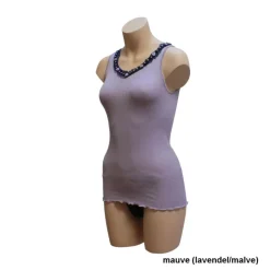 Camisole (Breite Träger)|Shirt Mit Spitze^Gattina Seide-Baumwolle Unterhemd FIOCCA mauve oder marine von dunkelblau oder malve