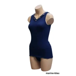 Camisole (Breite Träger)|Shirt Mit Spitze^Gattina Seide-Baumwolle Unterhemd FIOCCA mauve oder marine von dunkelblau oder malve