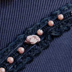 Camisole (Breite Träger)|Shirt Mit Spitze^Gattina Seide-Baumwolle Unterhemd FIOCCA gerippt von dunkelblau oder malve