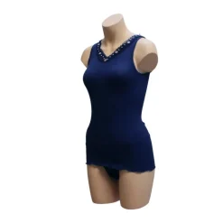 Camisole (Breite Träger)|Shirt Mit Spitze^Gattina Seide-Baumwolle Unterhemd FIOCCA gerippt von dunkelblau oder malve