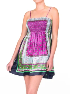 Strandkleider & Sommerkleider|Kleider^Eva B. Bitzer Seiden- Sommerkleid EXOTIC von pink-grün mit dunkelblau