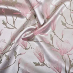 Seidenbettwäsche^Plauener Seidenweberei Seidenbettwäsche MAGNOLIA STRAWBERRY rosa geblümt Seidenweber Collection zweifarbig garngefärbt gewebt rosa und grün