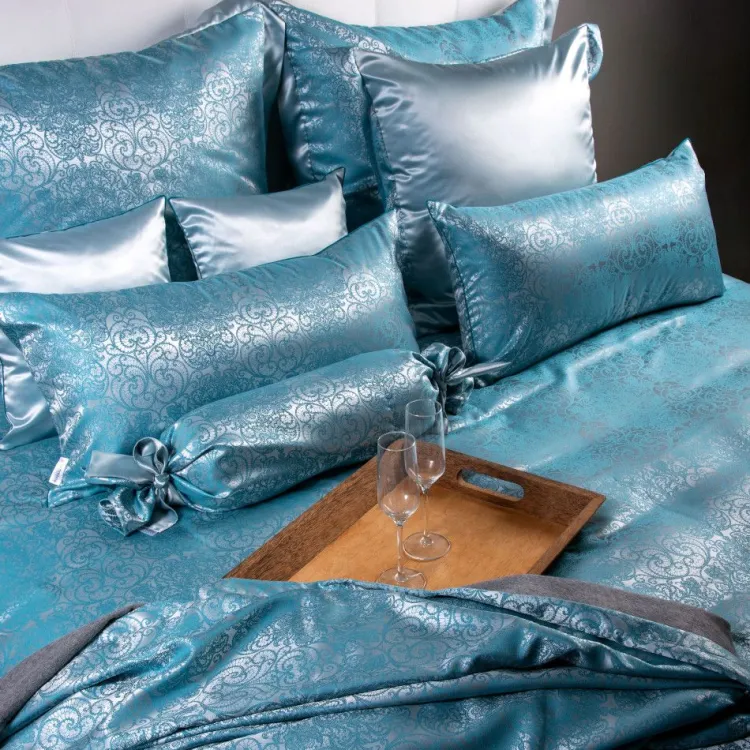 Seidenbettwäsche^Plauener Seidenweberei Seidenbettwäsche NOMI ORIENT BLUE türkisblau Seidenweber Collection orient blue türkisblau garngefärbt gewebt