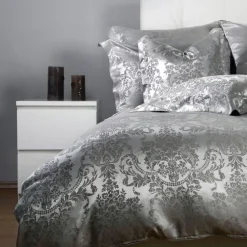 Seidenbettwäsche^Plauener Seidenweberei Seidenbettwäsche PORTOFINO ASH grau Seidenweber Collection zart grau garngefärbt gewebt